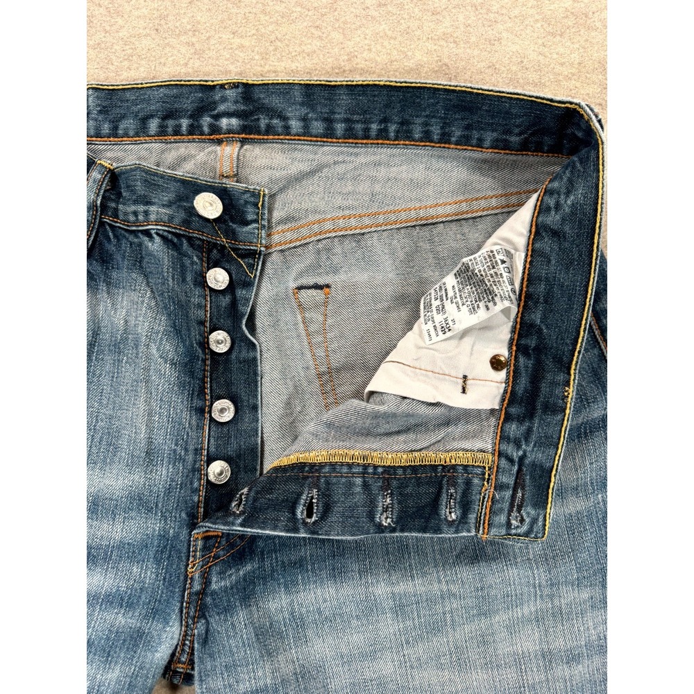 Levis 501 Authentic Jeans Mens 36x34 Blue Whiskering Denim Cotton Logo Mid Rise - Picture 3 of 16
